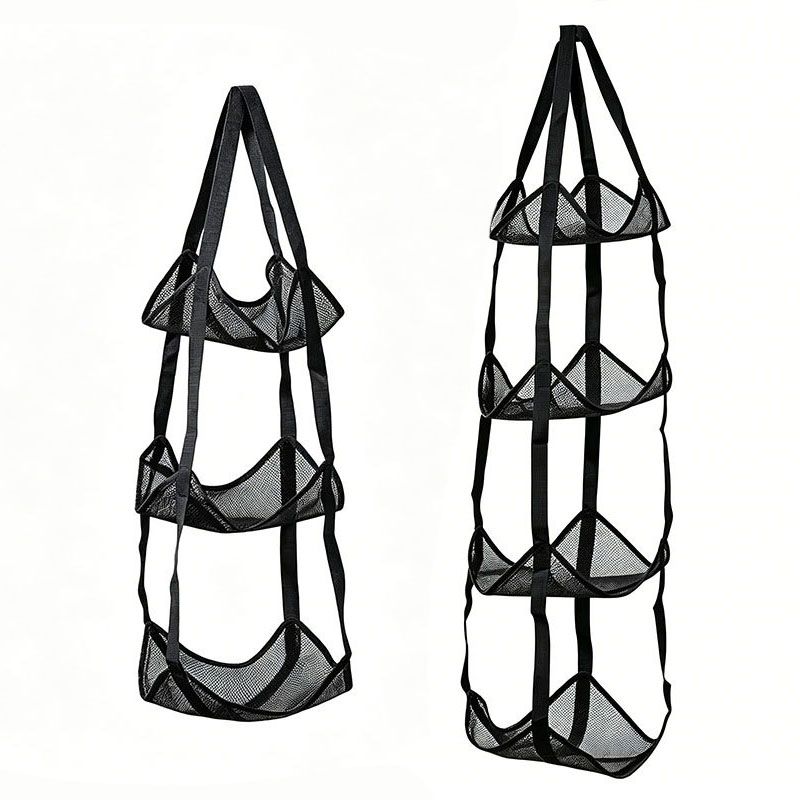 Black 3-Layer + 4-Layer Hanging Mesh Storage Bag Set for Balls Toys and Sports Gear V888-ELOSUNG51395
