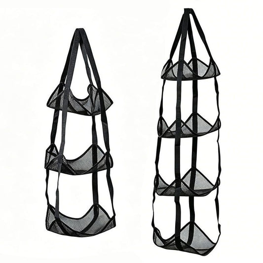 Black 3-Layer + 4-Layer Hanging Mesh Storage Bag Set for Balls Toys and Sports Gear V888-ELOSUNG51395