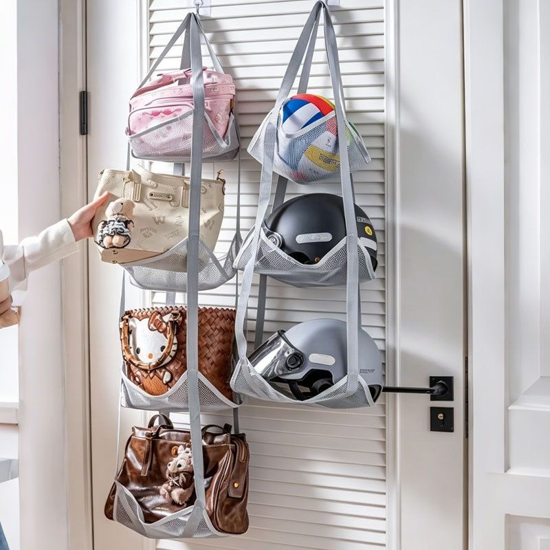 Black 3-Layer + 4-Layer Hanging Mesh Storage Bag Set for Balls Toys and Sports Gear V888-ELOSUNG51395