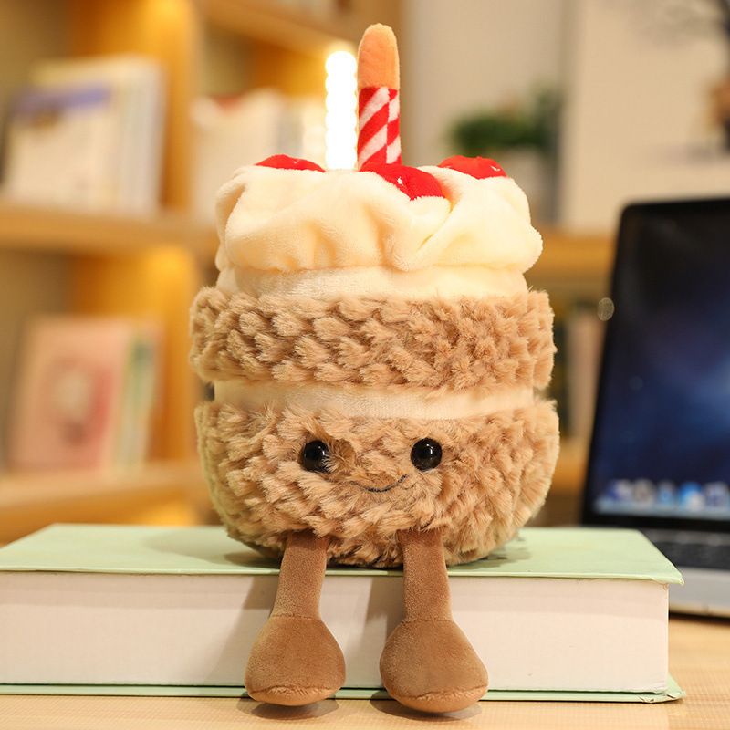 Khaki Cute Birthday Cake Plush Toy Strawberry Layered Cake Pillow Birthday Gift V888-ELOSUNG51396