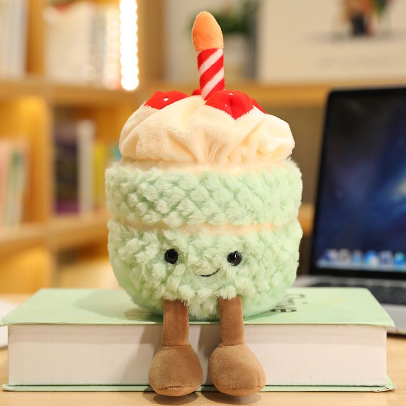 Green Cute Birthday Cake Plush Toy Strawberry Layered Cake Pillow Birthday Gift V888-ELOSUNG51398
