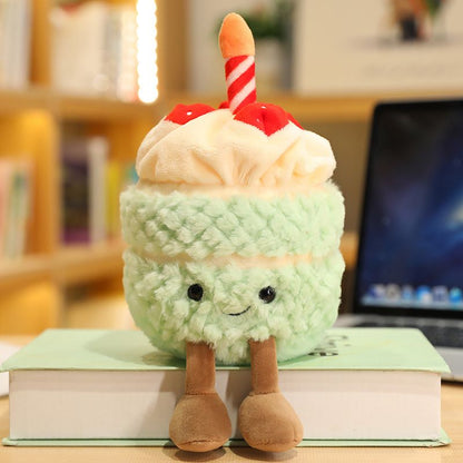 Green Cute Birthday Cake Plush Toy Strawberry Layered Cake Pillow Birthday Gift V888-ELOSUNG51398