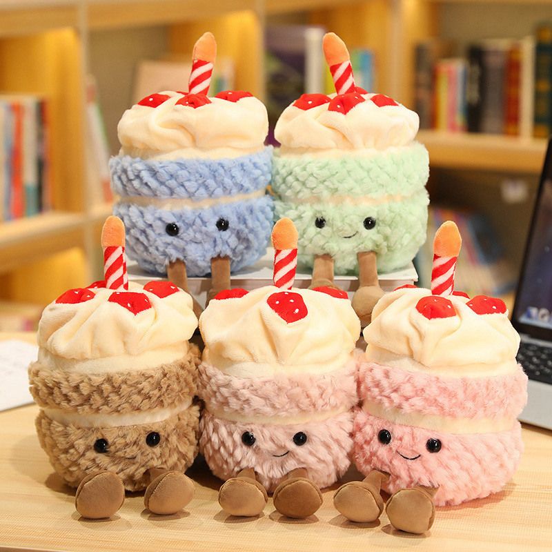 Green Cute Birthday Cake Plush Toy Strawberry Layered Cake Pillow Birthday Gift V888-ELOSUNG51398