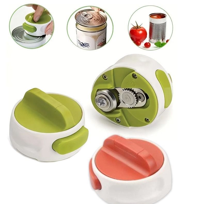 Green Manual Rotary Can Opener - Compact ABS Plastic & Stainless Steel - Smooth Edge Cutting, Easy Twist V888-ELOSUNG51401