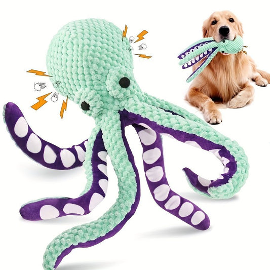 2-Pack Green Plush Octopus Dog Toy with Squeaker - Interactive Chew Toy for Small, Medium & Large Dogs - V888-ELOSUNG51402