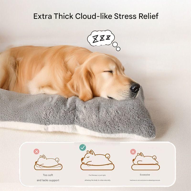 Grey Large Plush Dog Bed - Extra Thick Winter Warmth, Machine Washable & Non-Slip Pet Mat for Large Dogs V888-ELOSUNG51405