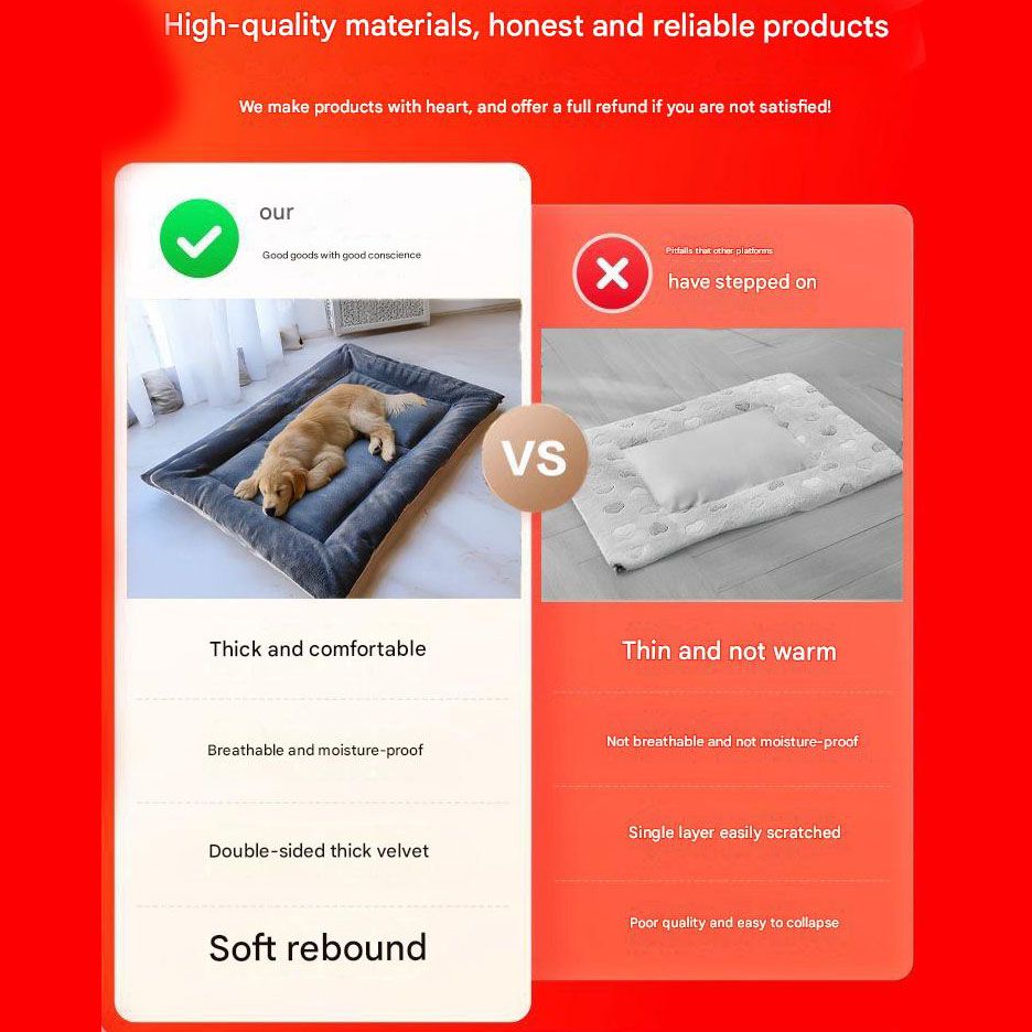 Grey Large Plush Dog Bed - Extra Thick Winter Warmth, Machine Washable & Non-Slip Pet Mat for Large Dogs V888-ELOSUNG51406