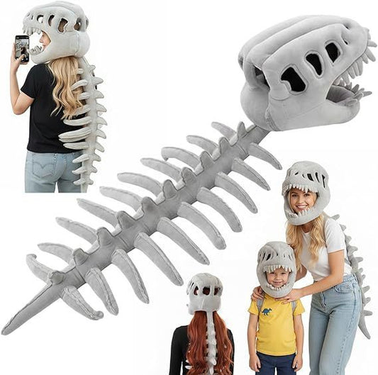 120CM Black Funny Dinosaur Skeleton Plush Headwear - Quirky Bone Fossil Plushie Hat & Huggable Doll for Party V888-ELOSUNG52005