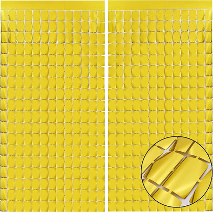 Gold 3D Shimmer Foil Fringe Square Cube Curtain (2 PCS) - 1m x 2m Self-Adhesive Metallic Backdrop for V888-ELOSUNG52018