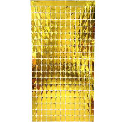 Gold 3D Shimmer Foil Fringe Square Cube Curtain (2 PCS) - 1m x 2m Self-Adhesive Metallic Backdrop for V888-ELOSUNG52018