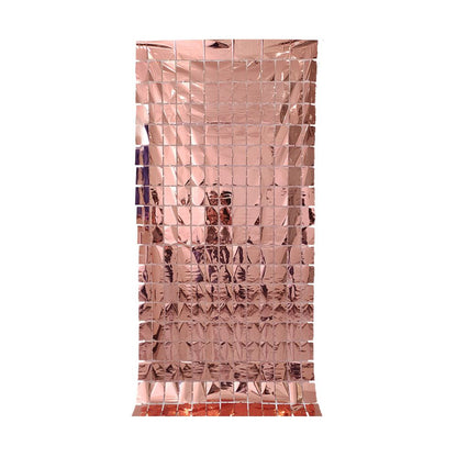Rose Gold 3D Shimmer Foil Fringe Square Cube Curtain (2 PCS) - 1m x 2m Self-Adhesive Metallic Backdrop for V888-ELOSUNG52019