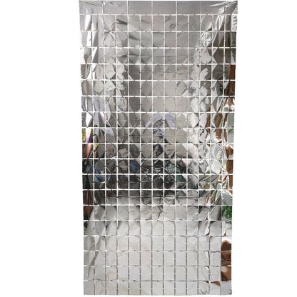 Silver 3D Shimmer Foil Fringe Square Cube Curtain (2 PCS) - 1m x 2m Self-Adhesive Metallic Backdrop for V888-ELOSUNG52020