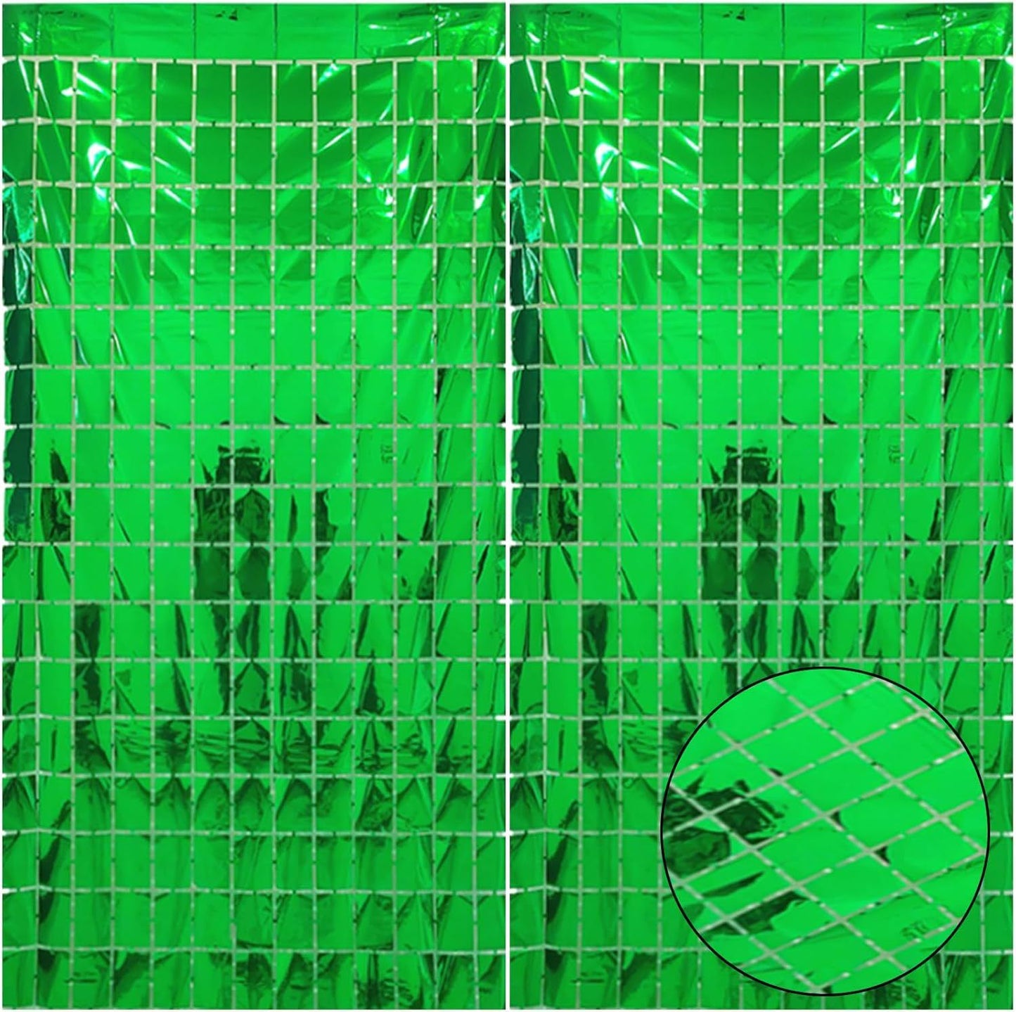 Green 3D Shimmer Foil Fringe Square Cube Curtain (2 PCS) - 1m x 2m Self-Adhesive Metallic Backdrop for V888-ELOSUNG52021