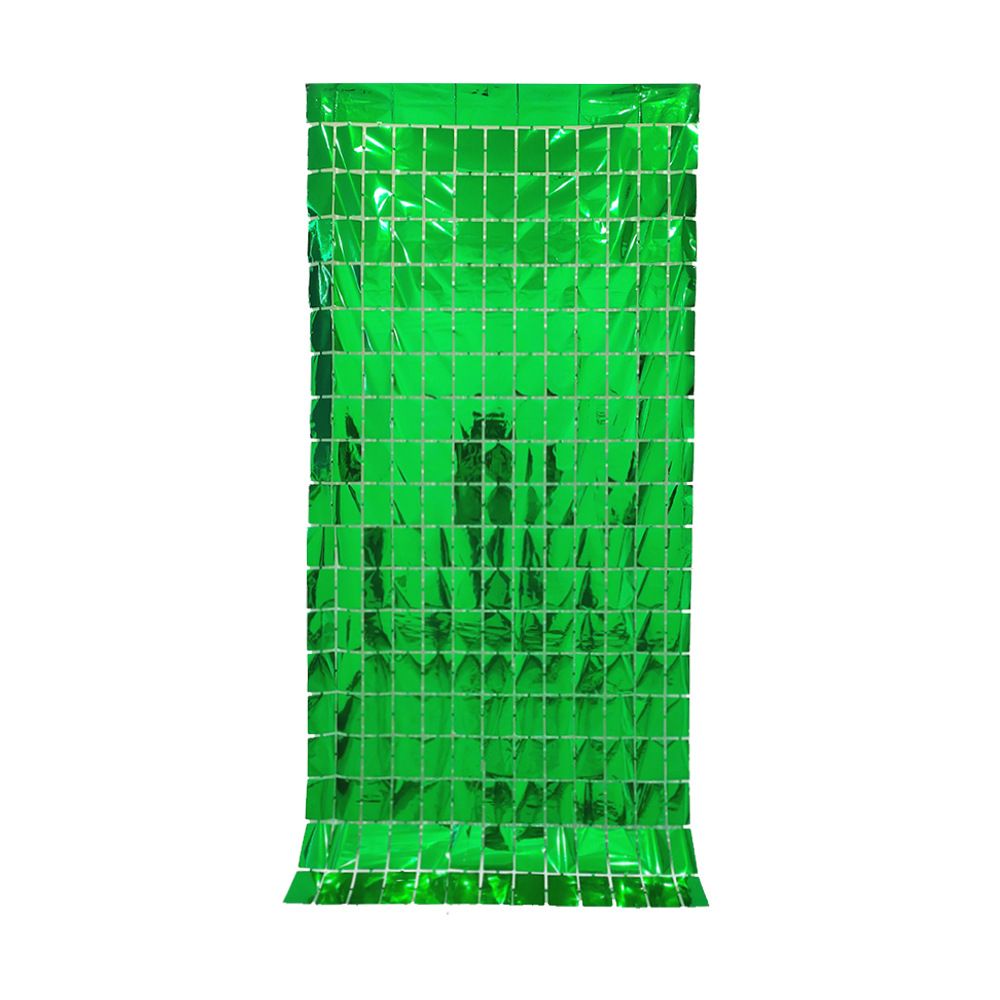 Green 3D Shimmer Foil Fringe Square Cube Curtain (2 PCS) - 1m x 2m Self-Adhesive Metallic Backdrop for V888-ELOSUNG52021