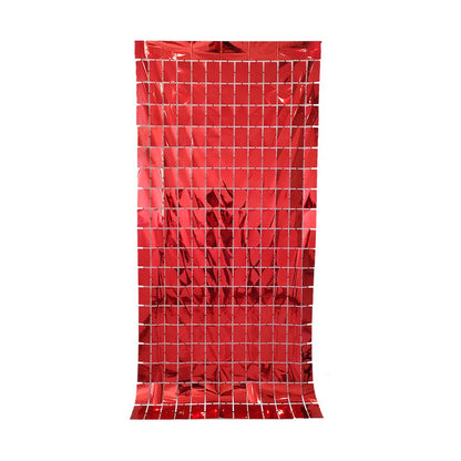 Red 3D Shimmer Foil Fringe Square Cube Curtain (2 PCS) - 1m x 2m Self-Adhesive Metallic Backdrop for V888-ELOSUNG52022