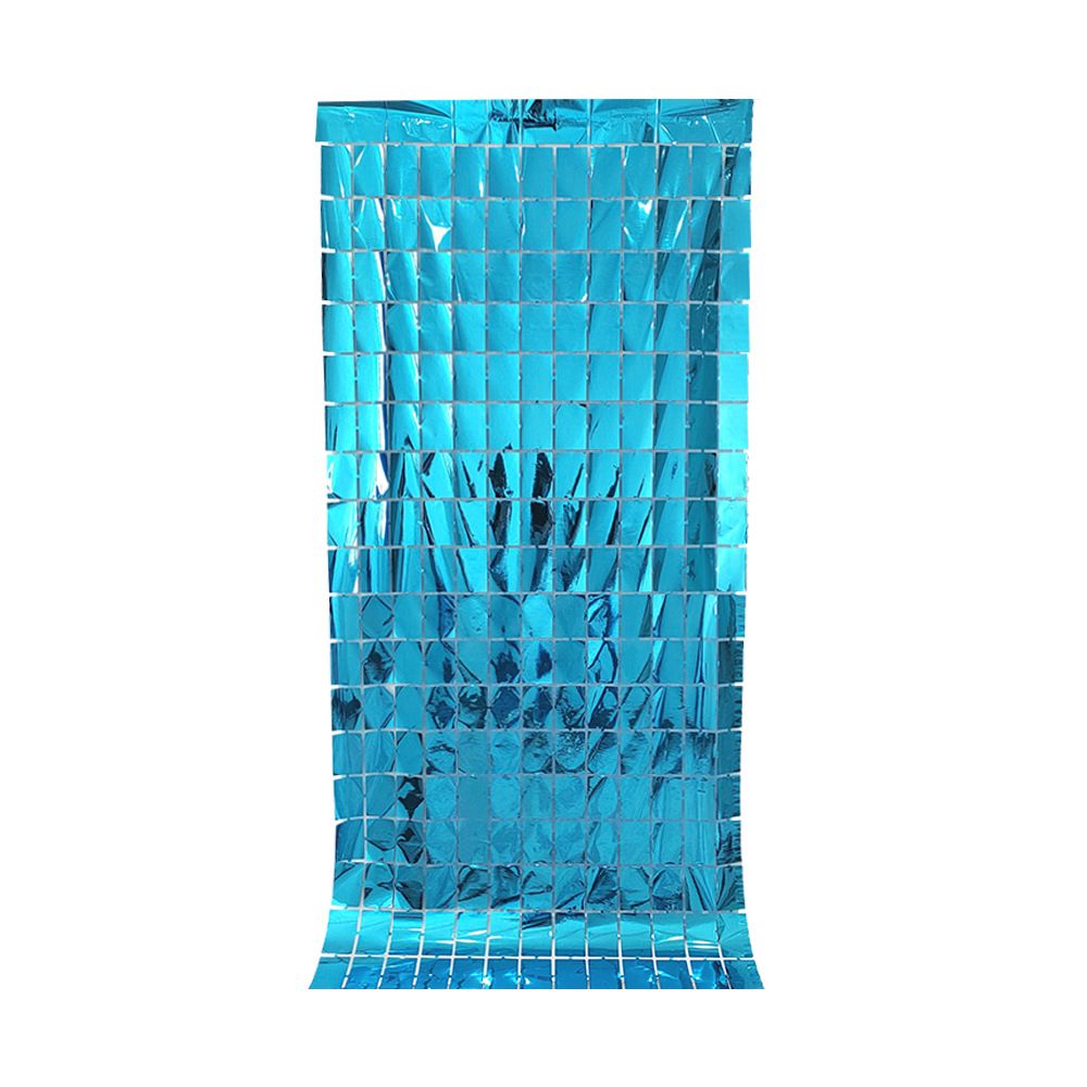 Blue 3D Shimmer Foil Fringe Square Cube Curtain (2 PCS) - 1m x 2m Self-Adhesive Metallic Backdrop for V888-ELOSUNG52023