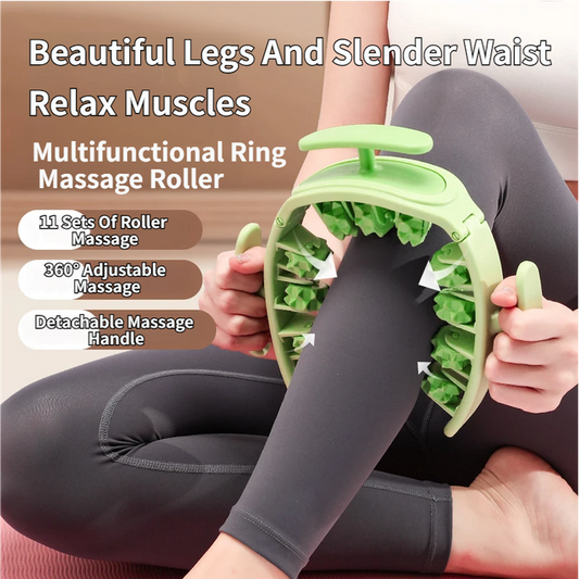 Green Multifunctional Ring Massage Roller with Detachable Handles - Dual Row 11 Wheel Manual Massager for V888-ELOSUNG52026