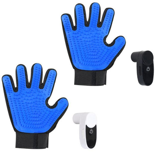 2PCS Black Blue Pet Grooming Spray Glove with White & Black Detachable Typec Mister - TPR Soft Deshedding & V888-ELOSUNG52039