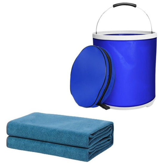 Blue Microfiber Car Cleaning Towel (35 x 75 CM) and 20L Foldable Self Standing Water Bucket (Include Zipper V888-ELOSUNG52051