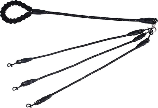 Black 3-in-1 No-Tangle Dog Leash for 1-3 Small Large Dogs - Heavy Duty 360 degrees Swivel Bungee Coupler with V888-ELOSUNG52071