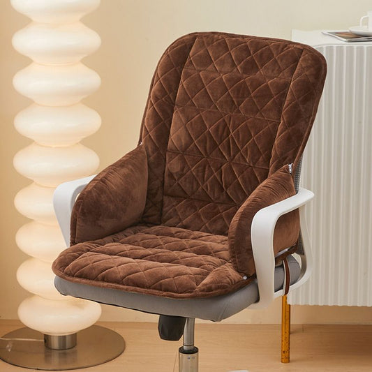 Brown Premium Quilted Plush Integrated Seat Cushion & Backrest - Thickened Lumbar Support Pad with Detachable V888-ELOSUNG52077