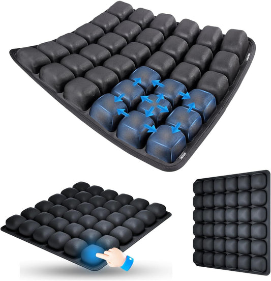 Black Portable 3D Aircell Travel Inflatable Seat Cushion with Built-in Pump - 36 Airbags Ergonomic Pressure V888-ELOSUNG52082