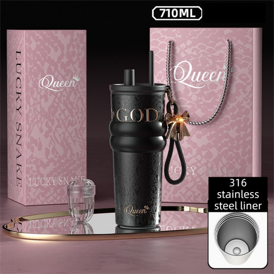 710ML Black Luxury Gradient Textured Aurora Starry Night Insulated Travel Mug (Bow Pendant Gift Box) - 316 V888-ELOSUNG52104