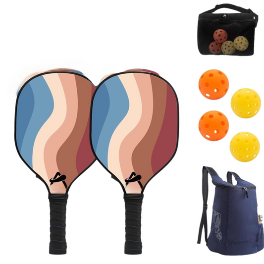 Lightweight 9-Ply Hard Basswood Pickleball Paddle Set with Curved Stripes Design - 2 Durable Paddles + 4 V888-ELOSUNG52109