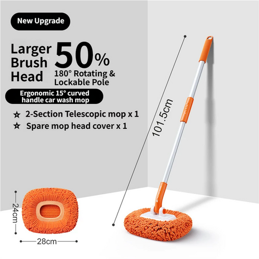 Orange 21 degrees Curved Car Wash Mop and Snow Scraper with 180 degrees Rotating Detachable Pole & 2 x Extra V888-ELOSUNG52115
