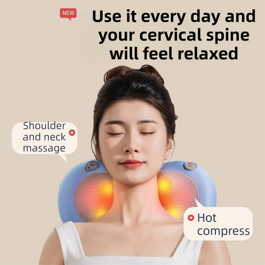 Blue Wireless Rechargeable Cervical & Lumbar Massager Pillow with 4 High/Low Massage Points, 42 degrees C V888-ELOSUNG52121
