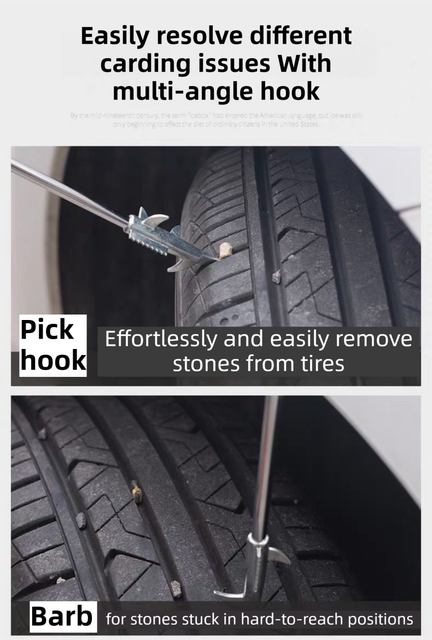 Multifunctional Car Tire Stone Remover Hook with Storage Bag, Zinc Alloy 4-Head Pick & Tire Brush - 28cm V888-ELOSUNG52126