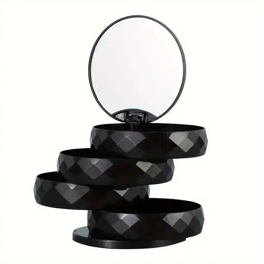 2-Pack 4-Tier Rotating Jewelry Organizer Box with Adjustable Mirror & Diamond Cut Design - Compact 360 V888-ELOSUNG52138