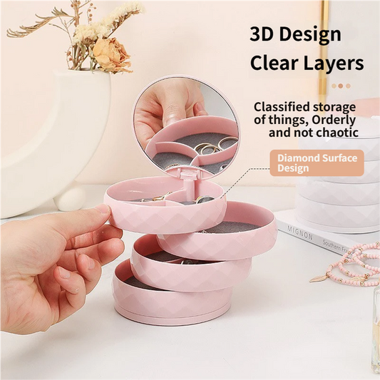 2-Pack 4-Tier Rotating Jewelry Organizer Box with Adjustable Mirror & Diamond Cut Design - Compact 360 V888-ELOSUNG52138