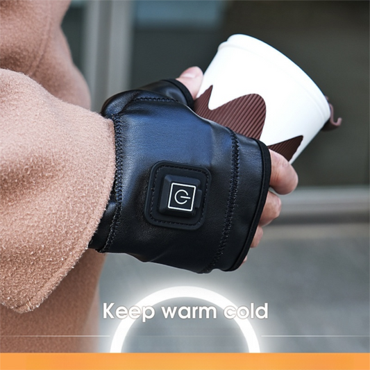 1 Pairs Wireless Electric 3 Levels Heated Fingerless Gloves with Windproof Waterproof PU Leather, USB-C V888-ELOSUNG52153