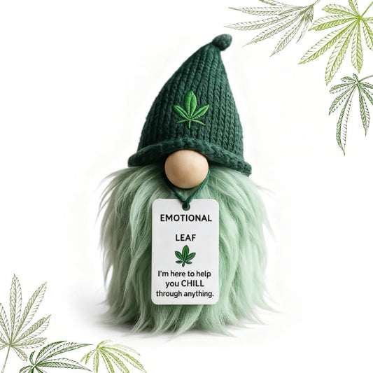 Emotional Support Weed Gnome Crocheted Doll - Handmade Knitted Plush Table Desktop Figurine with Beanie & V888-ELOSUNG52154