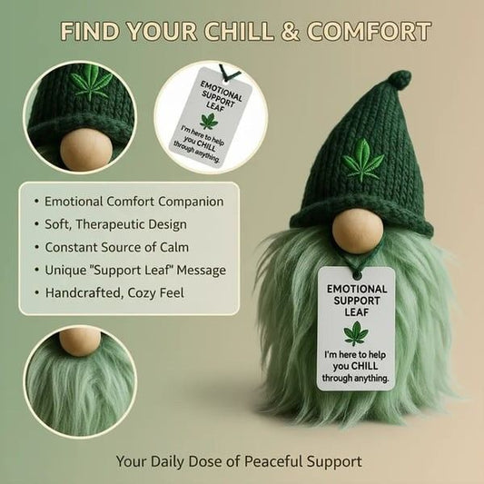 Emotional Support Weed Gnome Crocheted Doll - Handmade Knitted Plush Table Desktop Figurine with Beanie & V888-ELOSUNG52154