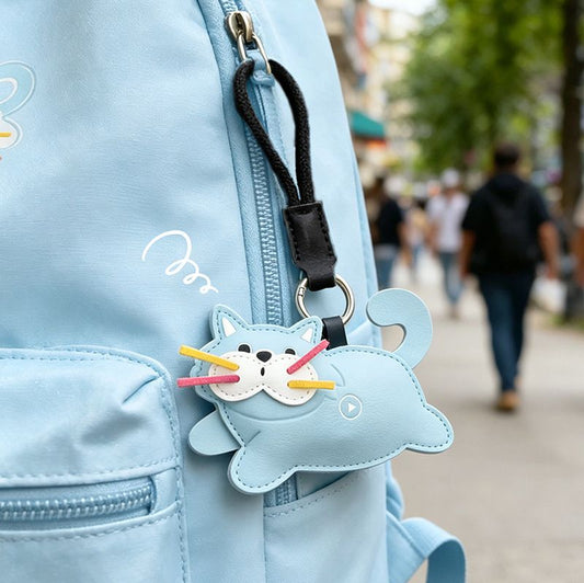 Blue Cat Squeeze Meow Sounding Keychain Pendant - Eco-Friendly Leather Cat and Dog Bag Charm for Stress V888-ELOSUNG52168