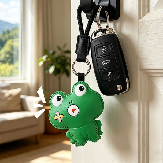 Green Frog Squeeze Meow Sounding Keychain Pendant - Eco-Friendly Leather Cat and Dog Bag Charm for Stress V888-ELOSUNG52169