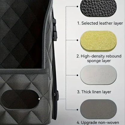 Multifunctional Quilted Leather Car Between-Seat Organizer with Adjustable Buckles and Armrest Box Support - V888-ELOSUNG52176