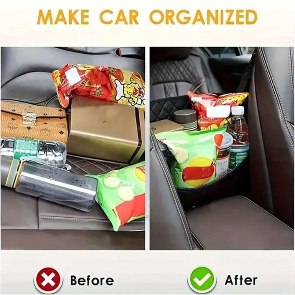 Multifunctional Quilted Leather Car Between-Seat Organizer with Adjustable Buckles and Armrest Box Support - V888-ELOSUNG52176