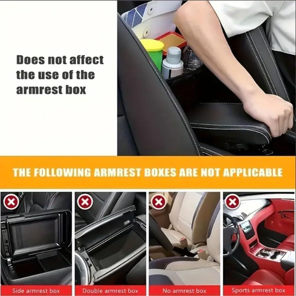 Multifunctional Quilted Leather Car Between-Seat Organizer with Adjustable Buckles and Armrest Box Support - V888-ELOSUNG52176
