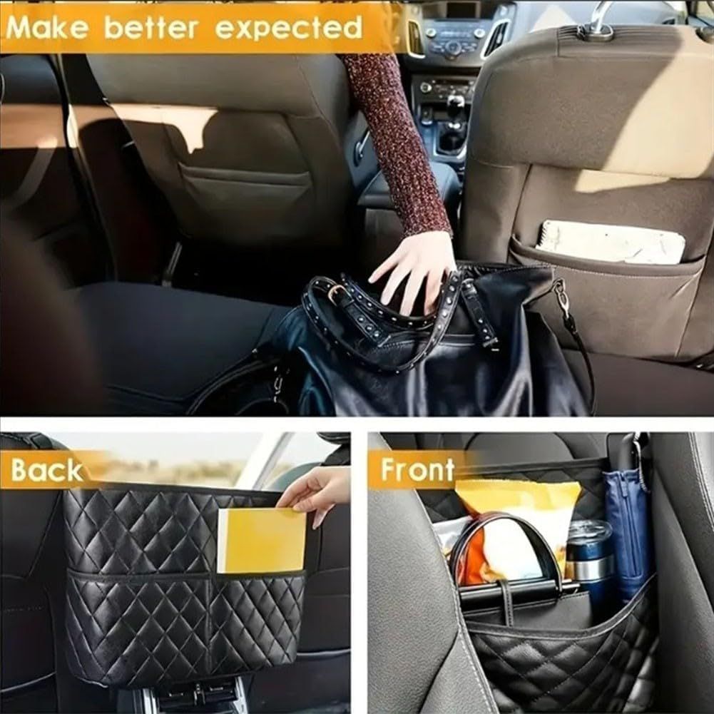 Multifunctional Quilted Leather Car Between-Seat Organizer with Adjustable Buckles and Armrest Box Support - V888-ELOSUNG52176