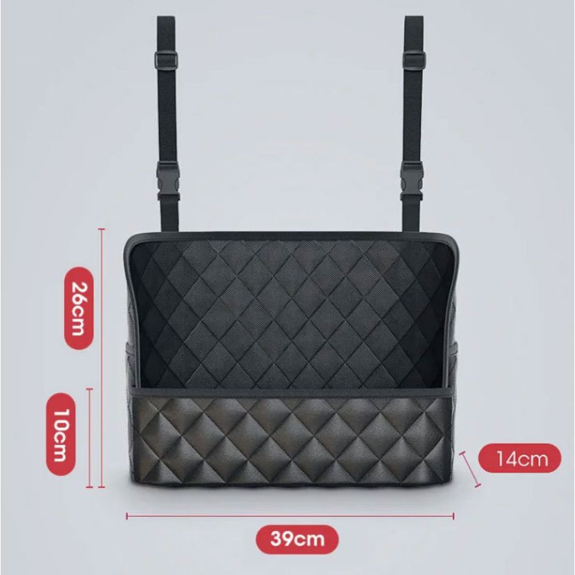 Multifunctional Quilted Leather Car Between-Seat Organizer with Adjustable Buckles and Armrest Box Support - V888-ELOSUNG52176