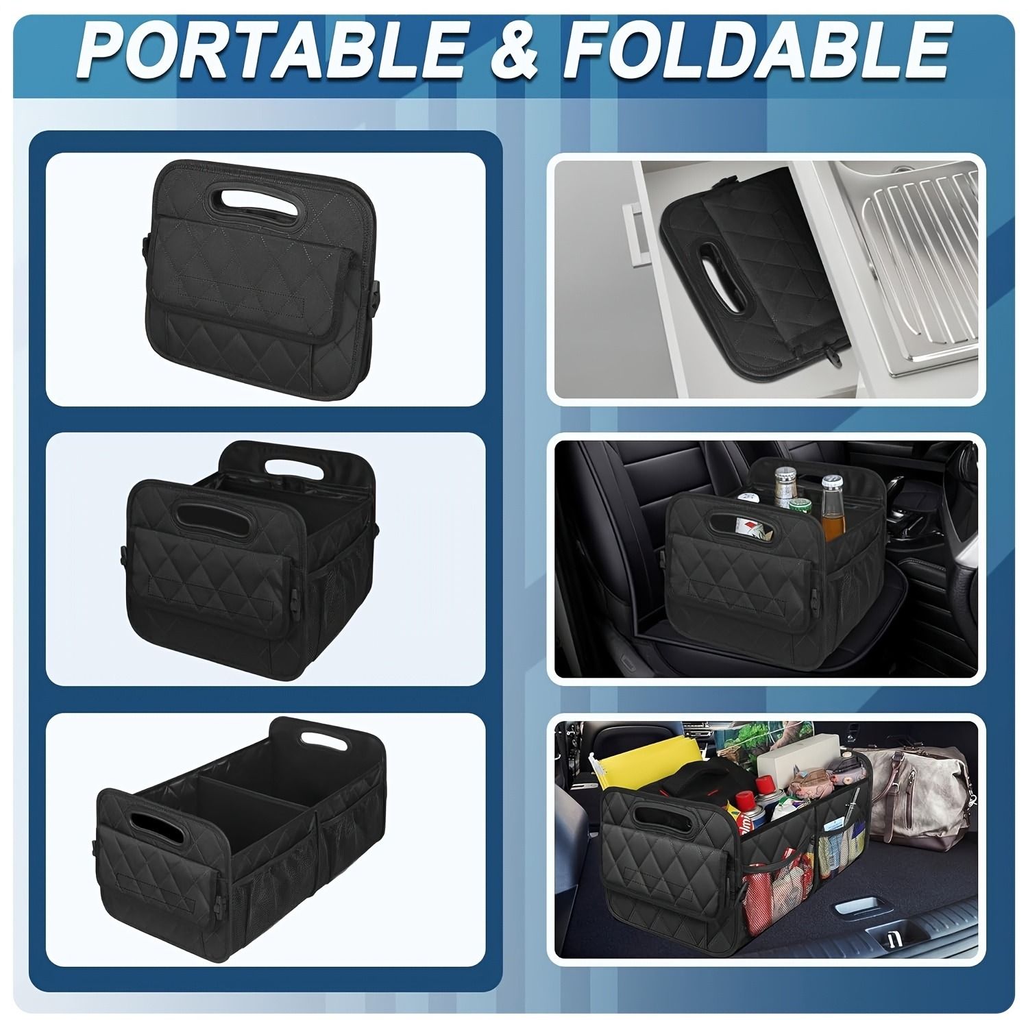 45L Foldable Large Car Trunk Organizer with Muti Pockets & Strong Handles - Mutifunctional Heavy Duty Oxford V888-ELOSUNG52177