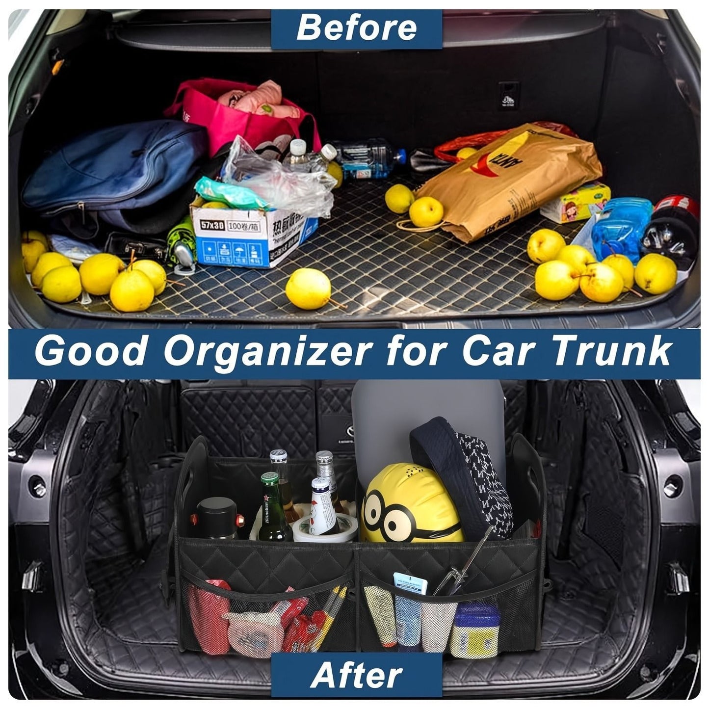 45L Foldable Large Car Trunk Organizer with Muti Pockets & Strong Handles - Mutifunctional Heavy Duty Oxford V888-ELOSUNG52177