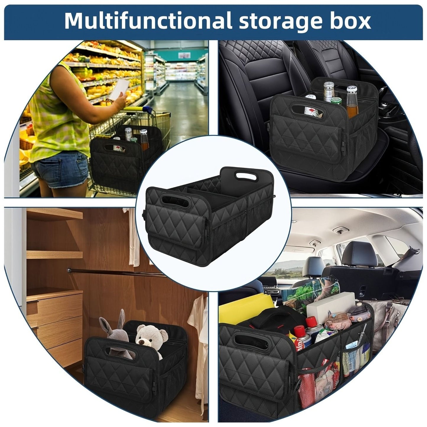 45L Foldable Large Car Trunk Organizer with Muti Pockets & Strong Handles - Mutifunctional Heavy Duty Oxford V888-ELOSUNG52177