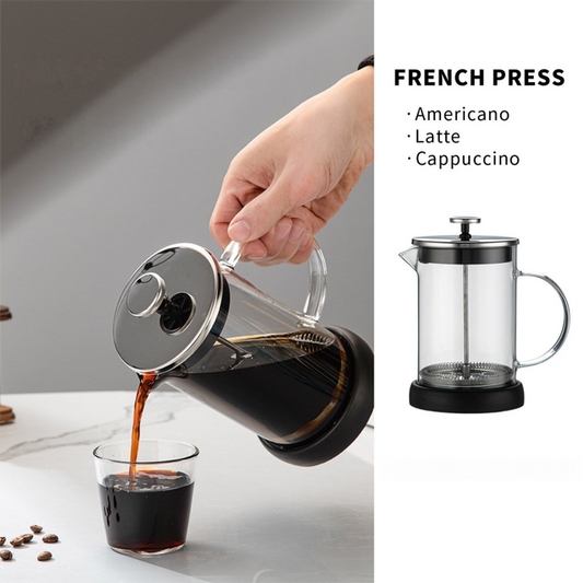 1000ML Premium Dual-Layer Borosilicate Glass French Press Coffee Maker with 304 Stainless Steel Lid - V888-ELOSUNG52192
