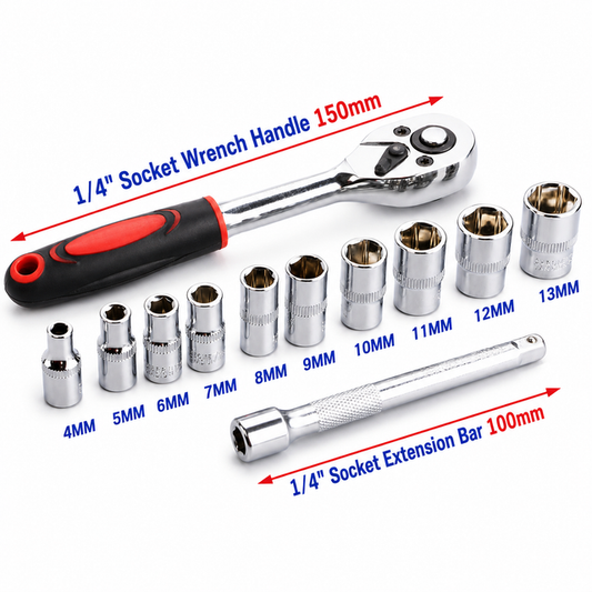 12PCS Portable 1/4 Inch Ratchet Socket Wrench Set - 10 Sizes Metric Socket Set, Quick Release Reversible V888-ELOSUNG52198