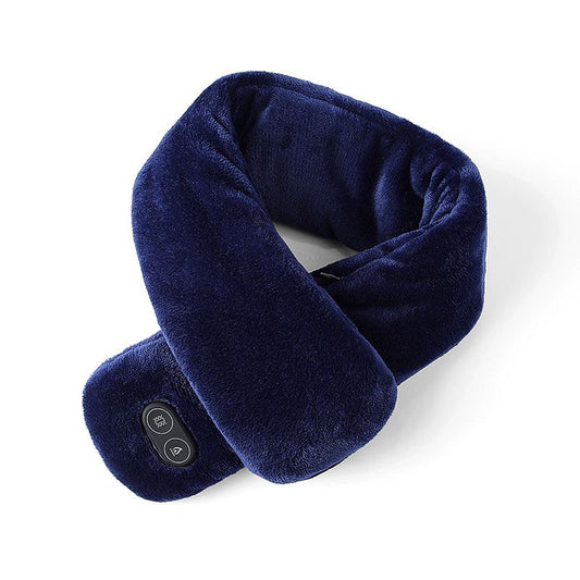 Dark Blue Plush USB Heated Massage Neck Scarf with 3 Temp & 3 Vibration Massage Modes - Washable Winter Neck V888-ELOSUNG52207
