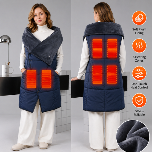 Dark Blue Wearable Heated Blanket Shawl for Women - USB Powered Electric Heating Wrap with 6 Carbon Fiber V888-ELOSUNG52210